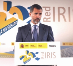 Su Alteza Real el Príncipe de Asturias durante su intervención en el acto conmemorativo del 25º aniversario de "RedIris"